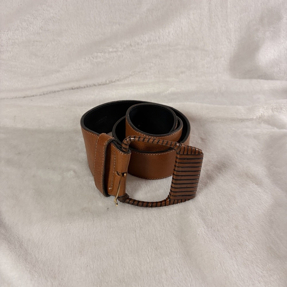 Vintage 90 Axcess Italy Genuine Leather Belt Wide Tapered Brown‎ Sm Boho Buckle